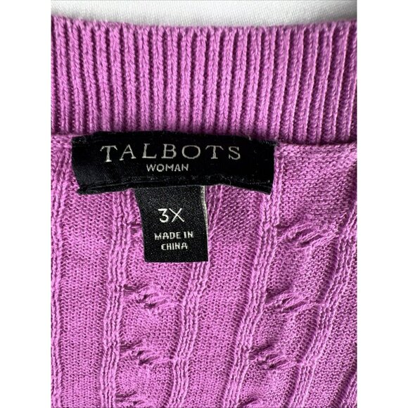 Talbots Women's Cardigan Plus 3X Solid Pink Cable Stitch Button Up 3/4 Sleeves - Picture 2 of 7